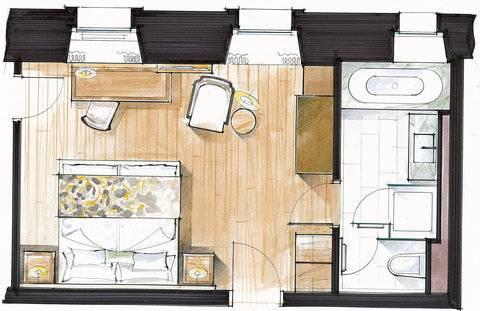 Le Petit Cervin Hotel Zermatt Kültér fotó A floorplan of a typical hotel room